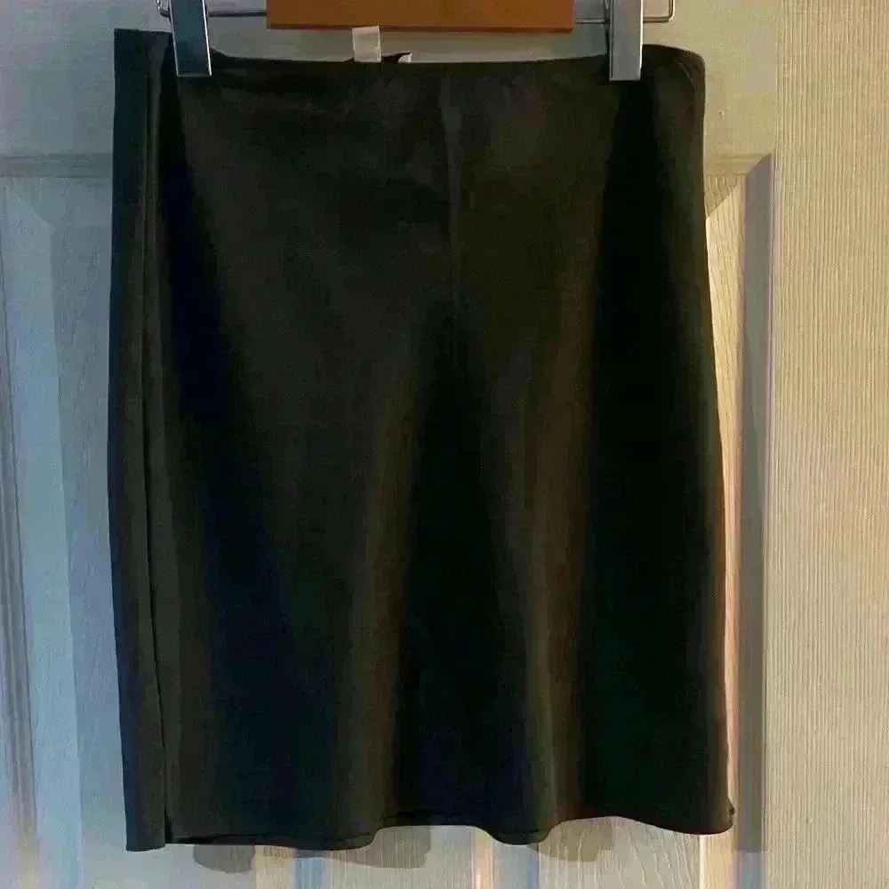 Top Shop silky green mini skirt pull on size 4 small side thigh  slit